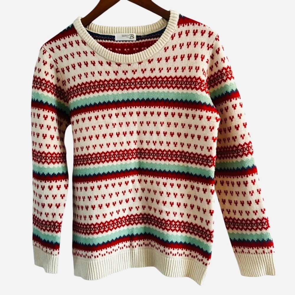 MAK B  Fair Isle Wool Blend crewneck sweater, Cabin Core, Preppy, Womens Large